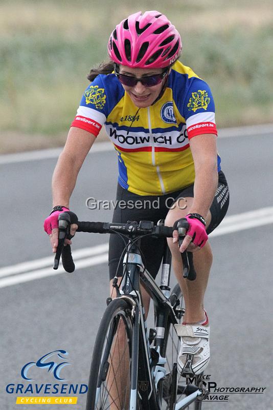 20180807-0174.jpg - Woolwich CC Rider E Ives at GCC Evening 10 Time Trial 07-Aug-2018.  Isle of Grain, Kent.